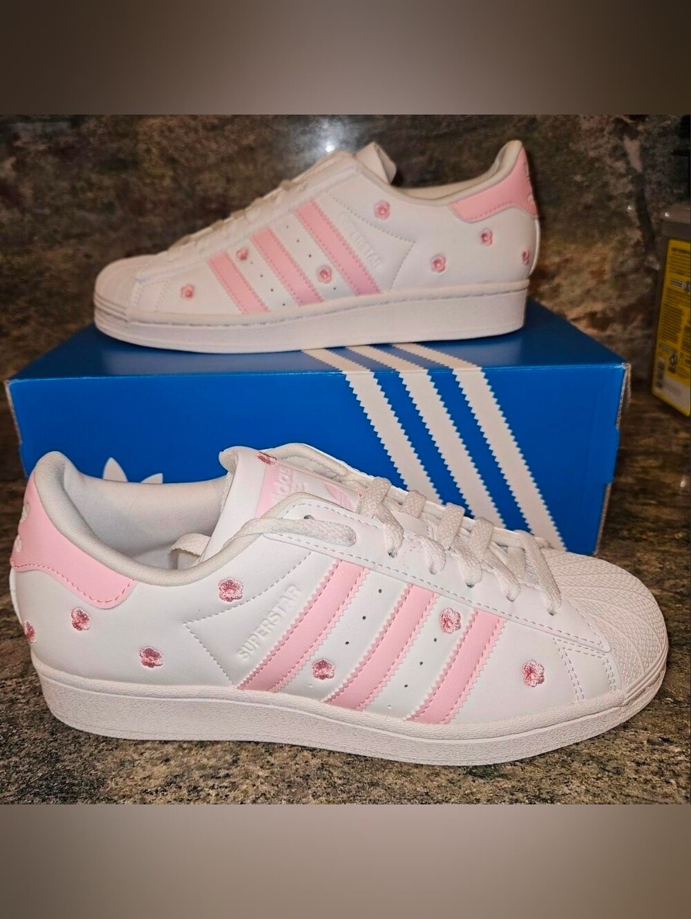 Brand New Adidas Cherry Blossom Embroidered Superstar Shoes